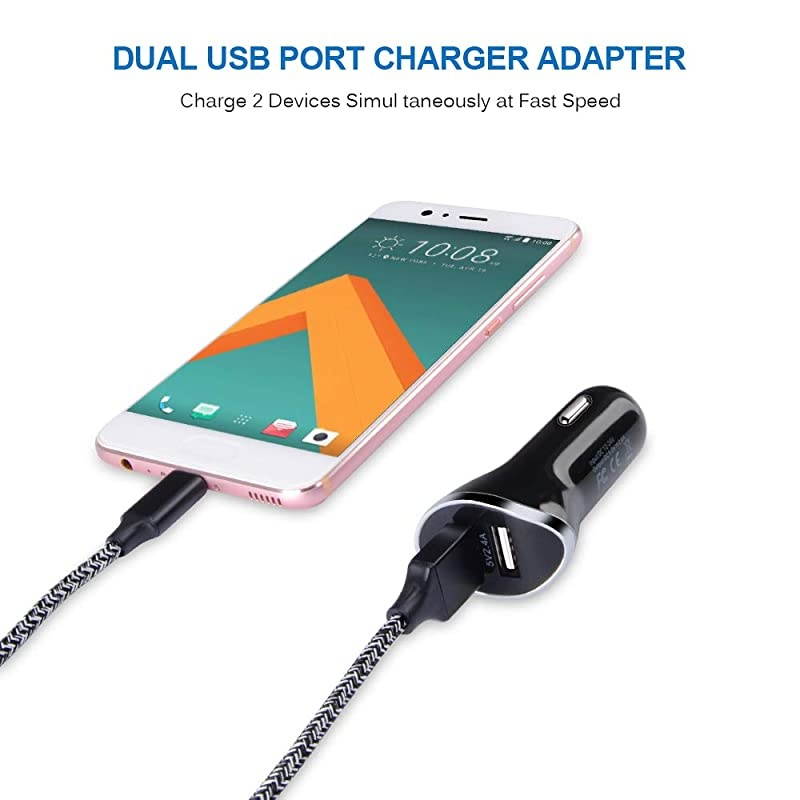 Type C Charger Compatible with Samsung S10 S9 S8 Note 10 9 8 A50 A20 A10E, LG G8 G7 ThinQ, Google Pixel 4 3a 3 2 XL, Dual USB Car Charger+Wall Charger Block+2Pack 6FT USB C Fast Charging Cables