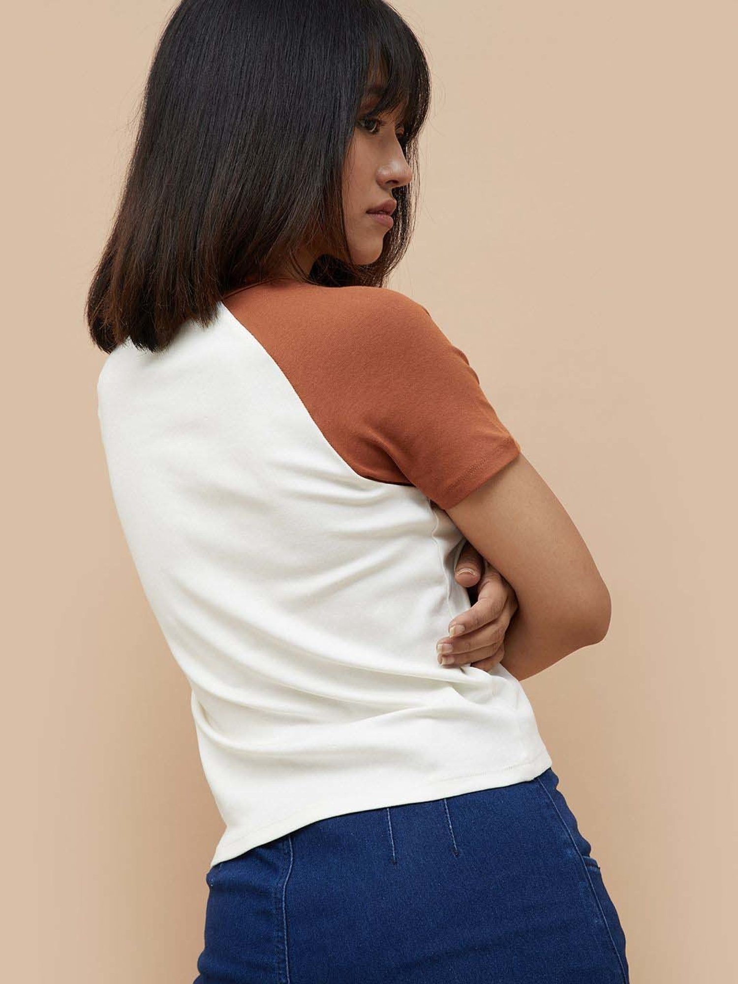 Ginger by Lifestyle Off-White Cotton Printed T-Shirt