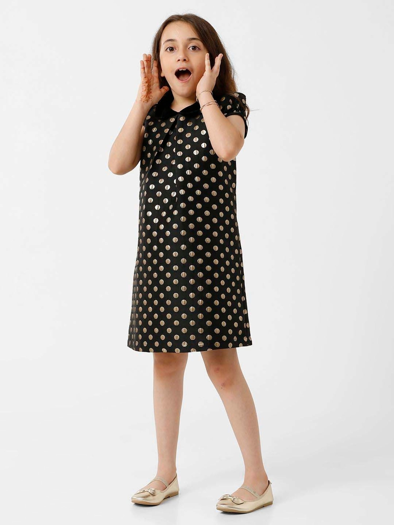 Kate & Oscar Kids Black & Gold Printed Dress