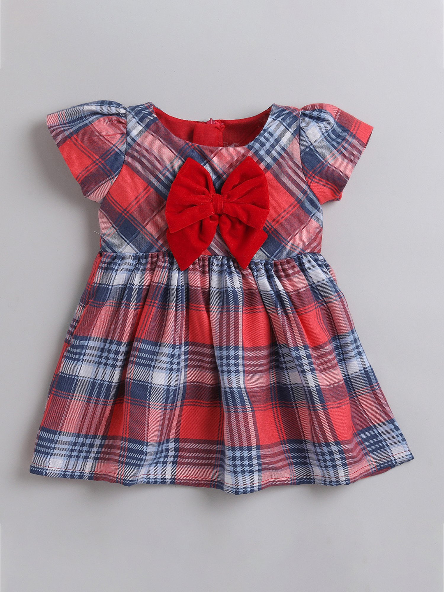 Many Frocks Kids Maroon & Blue Checks Dress