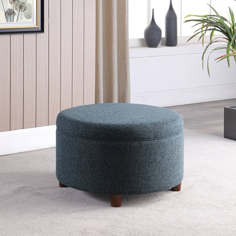 Large Round Storage Ottoman Textured Navy - HomePop