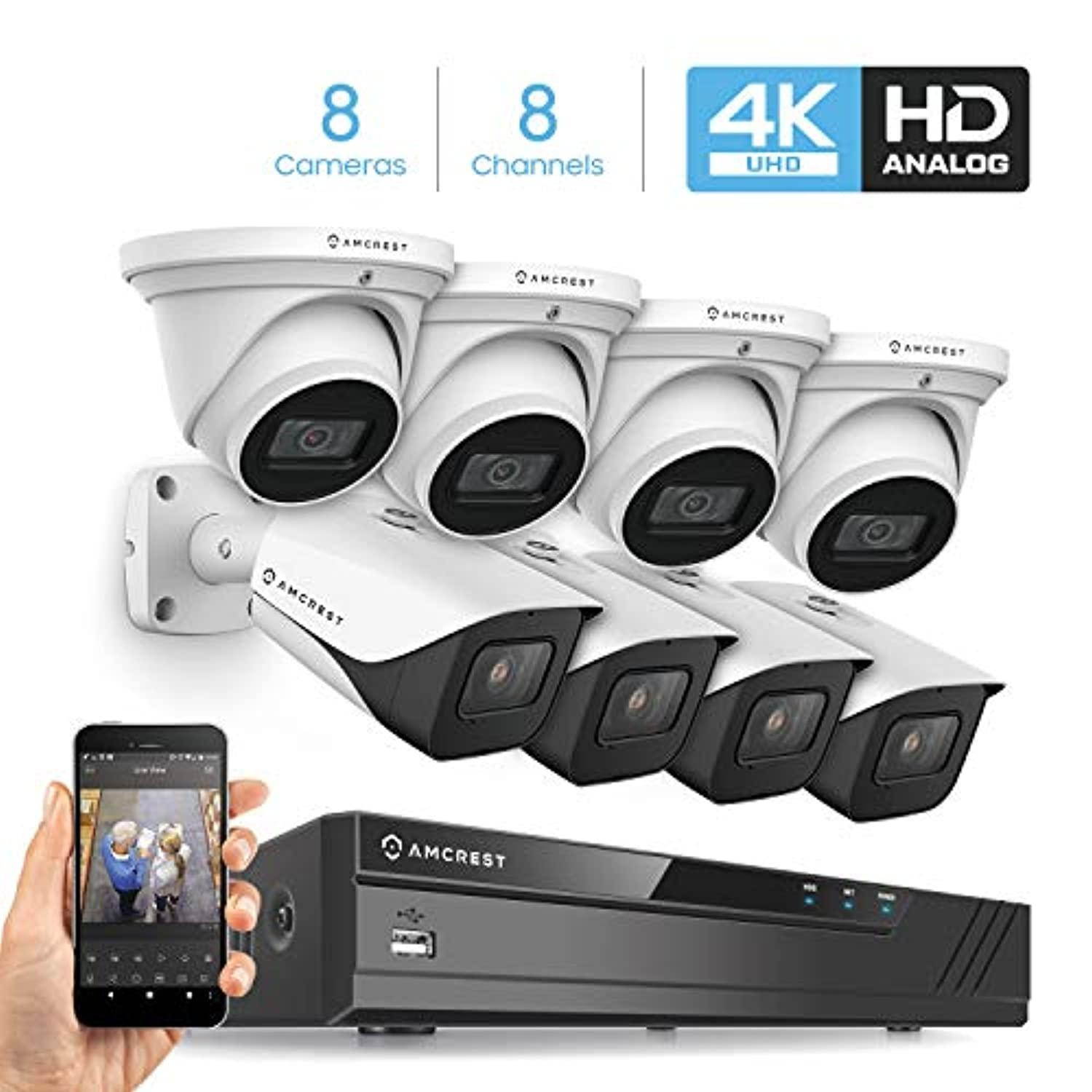 Amcrest 4K Security Camera System 8CH 8MP Video DVR with 8X 4K 8MP Indoor Outdoor Weatherproof IP67 Bullet & Dome Cameras, 2.8mm Lens, HDD Not Included, for Home Business, White (AMDV8M8-4B4D-W)