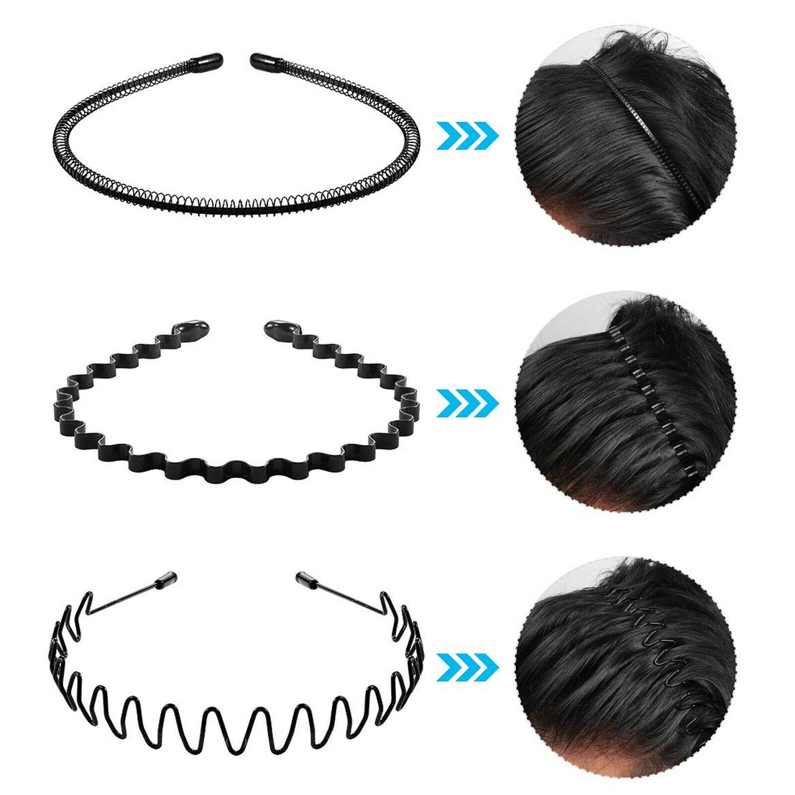 6/10pcs Metal Sports Hairband Headband Wave Style Hair Band Set Men Women Makeup