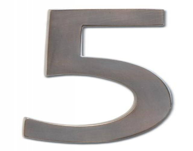 Architectural Mailboxes 3582DC Number 5 Solid Cast Brass 4 inch Floating House Number Dark Aged Copper "5"