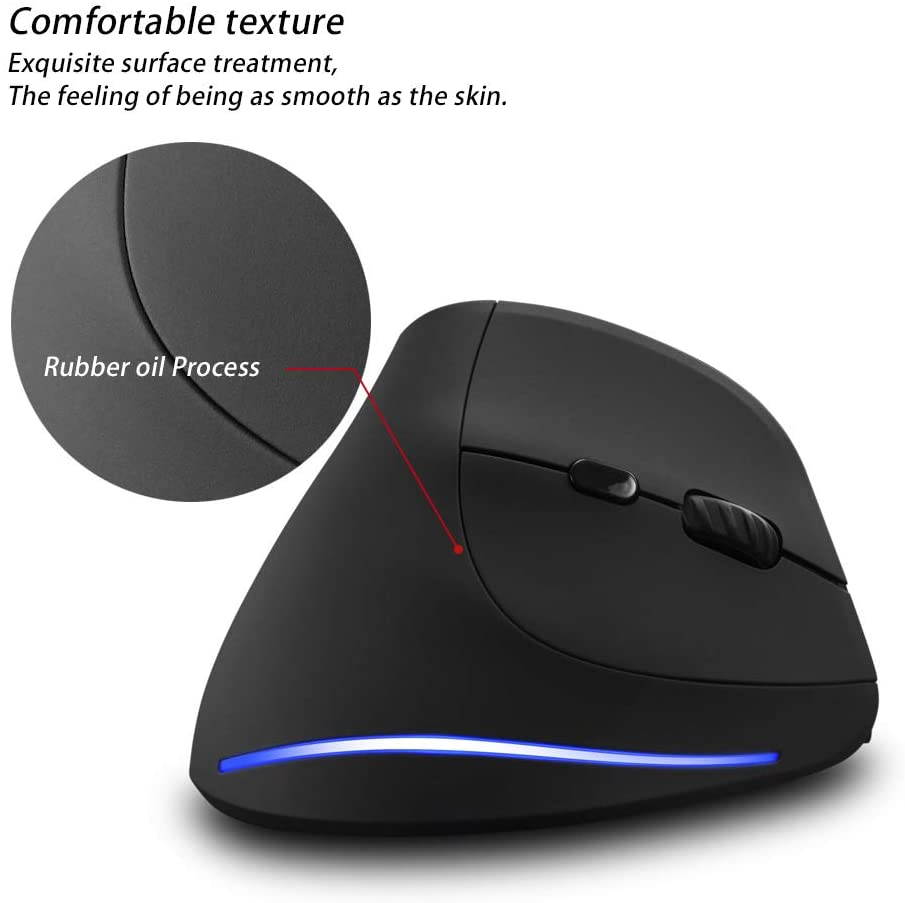 Attoe Vertical Mouse Wireless, Right Handed 2.4GHz Wireless Ergonomic Rechargeable Vertical Mouse with 3 Adjustable DPI 1000/1600/2400, 6 Buttons,Compatible with PC, Desktop,Mac