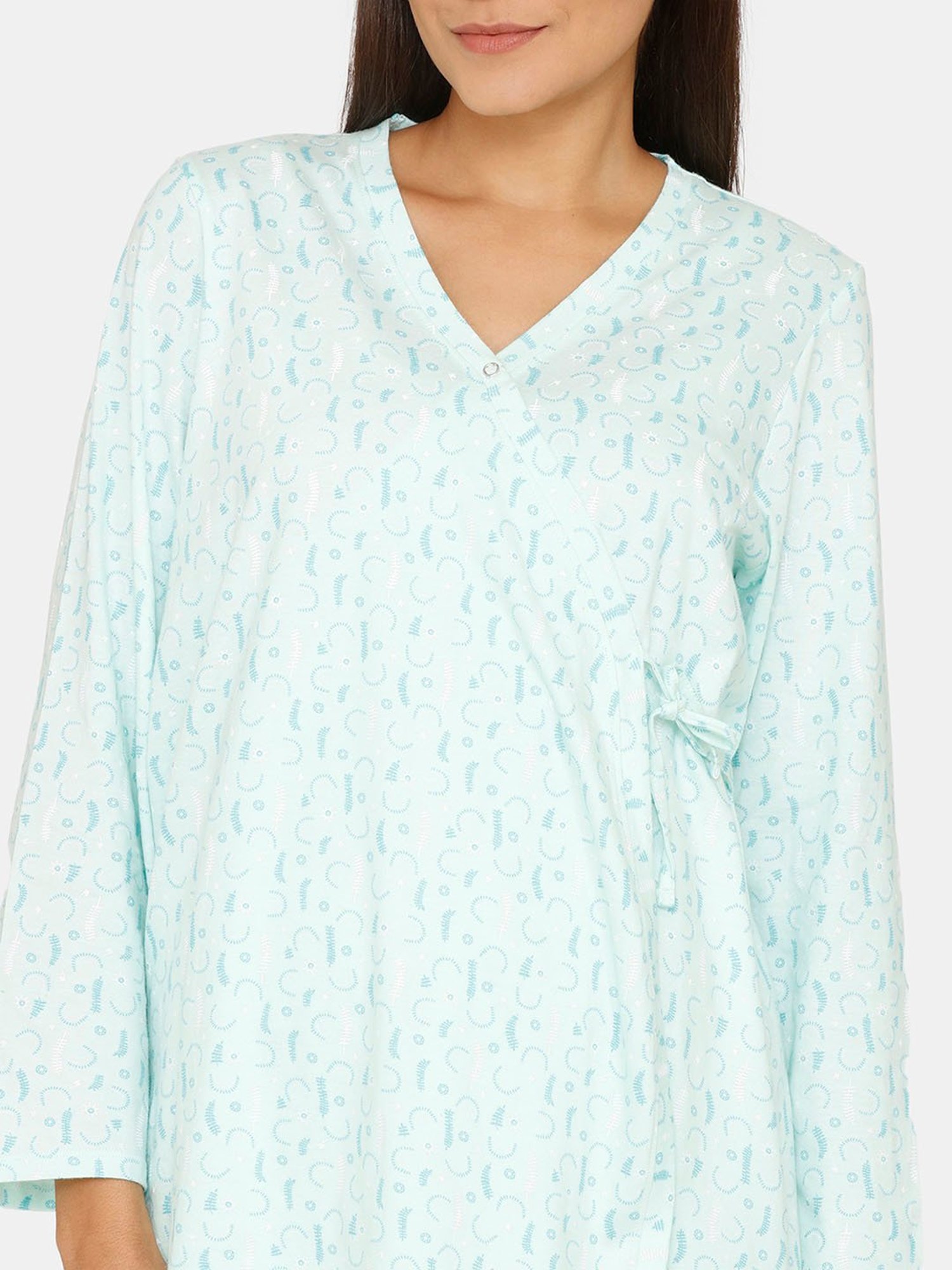 Zivame Light Green Printed T-Shirt With Pyjamas