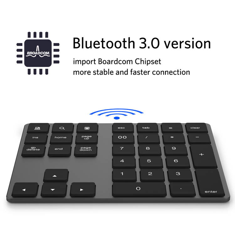 Mini Numeric Keyboard Wireless Bluetooth Keypad 34keys Calculator Keyboard Rechargeable Keypads for Windows/ iOS/Android For PC Macbook Number Pad Mini