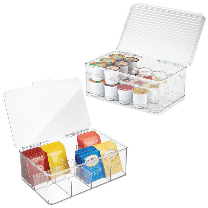 mDesign Plastic Stackable Kitchen Box for Coffee Pods, Tea Bags, Set of 2, Clear