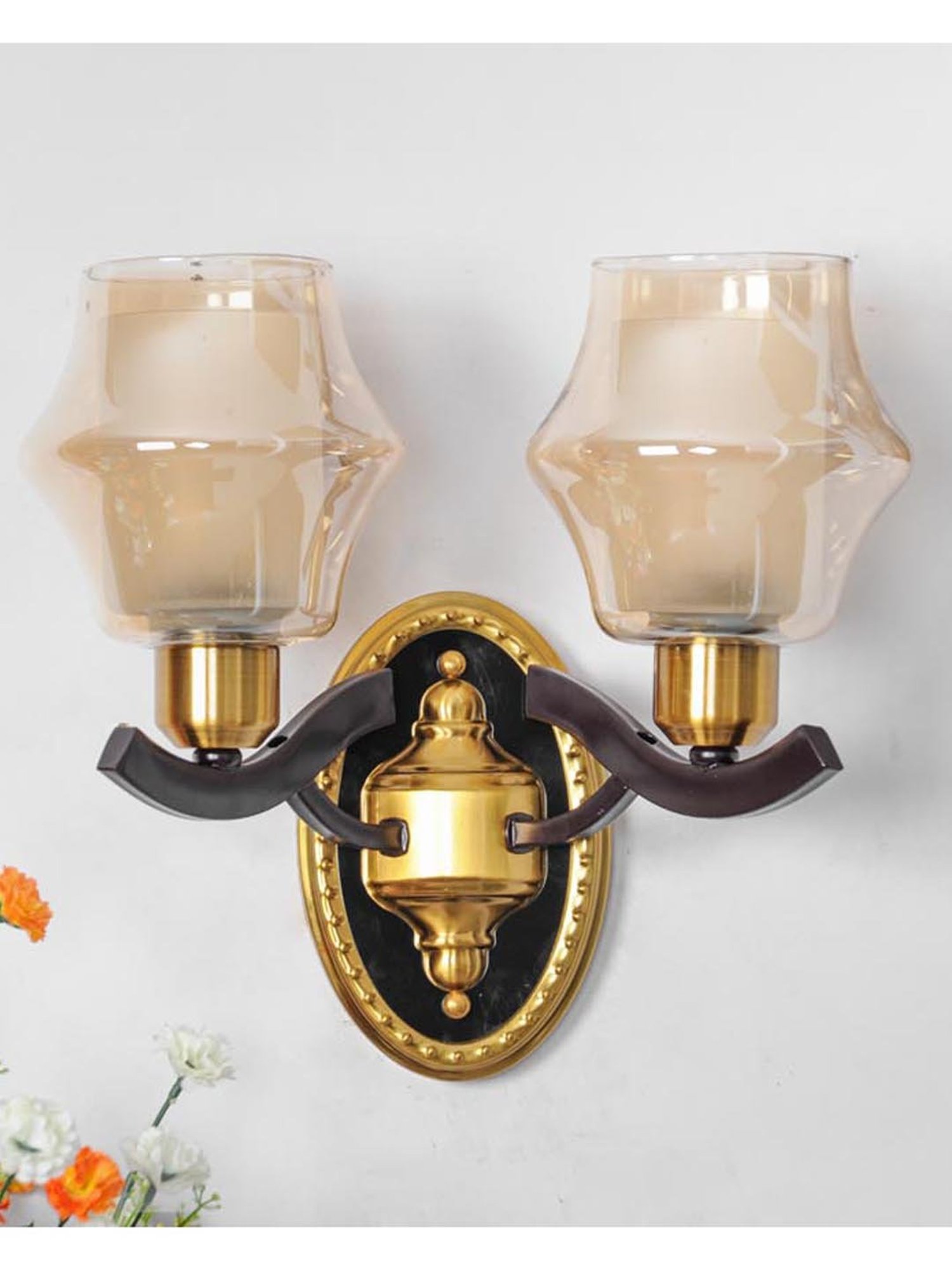 Kapoor E Illuminations Mysville Golden Metal Dual Shade Wall Light - Set of 1