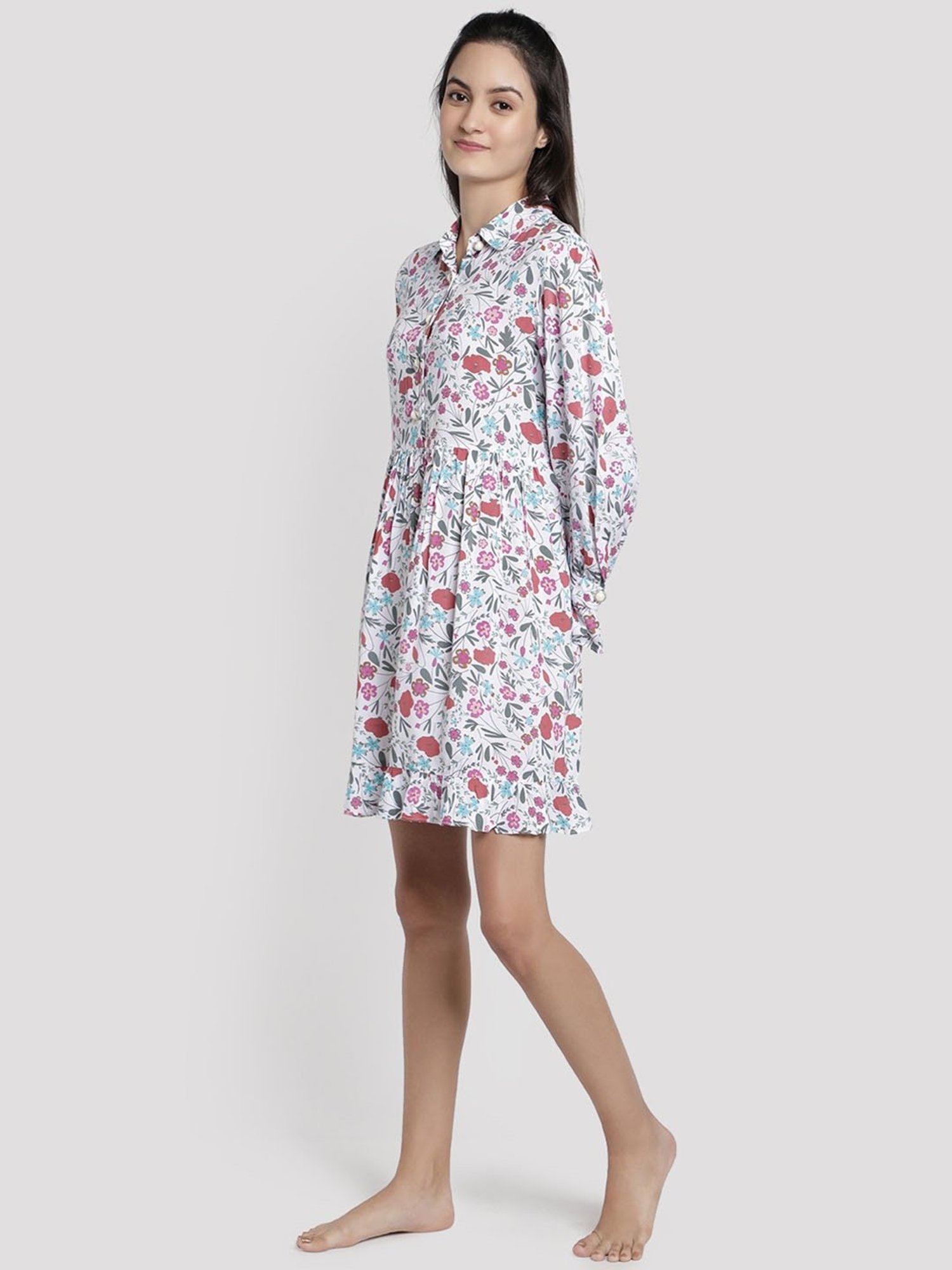 Dusk Attire White Ditsy Morning Modal Lounge Dress