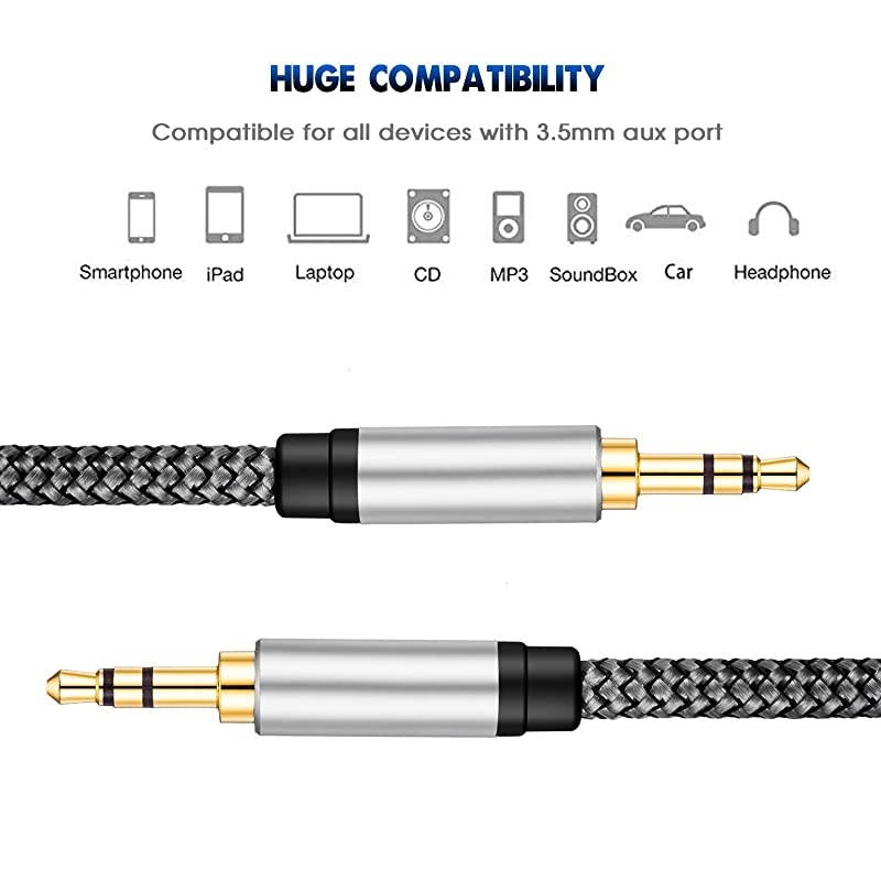 Aux Cable 50Ft 35mm Male to Male Auxiliary Audio Stereo Cord Compatible with CarHeadphones iPods iPhones iPadsTabletsLaptopsAndroid Smart Phonesamp More 50Ft15M Silver