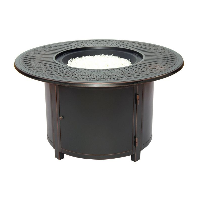 44" Walden Topaz Cast Aluminum Round Gas Fire Pit Table with Clear Glass Fire Beads - Alfresco Home LLC