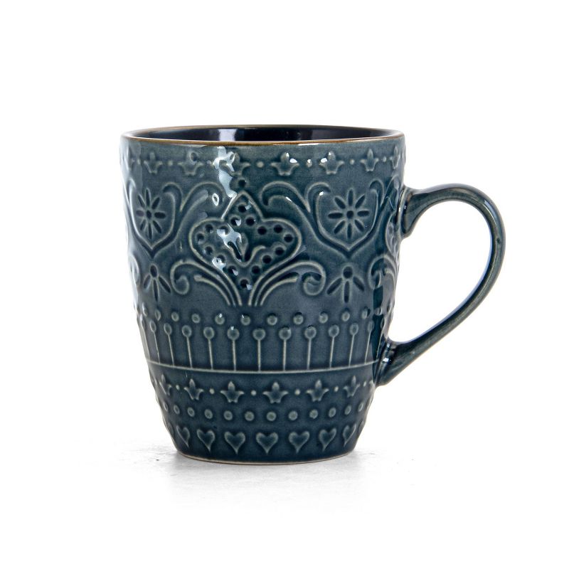 16pc Stoneware Mural Dinnerware Set Blue - Elama