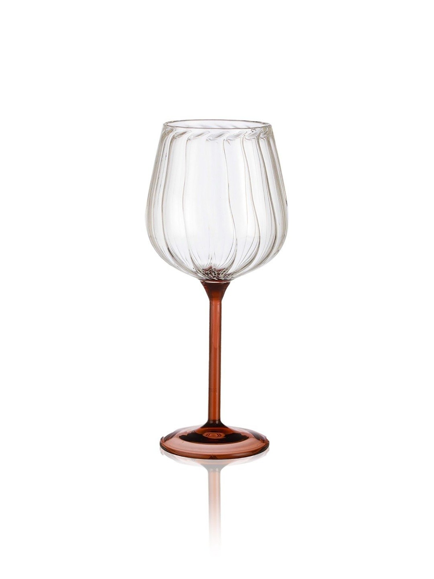Trovea's Ribbed Dual Tone Transparent Glass Wine Glass - Set of 4