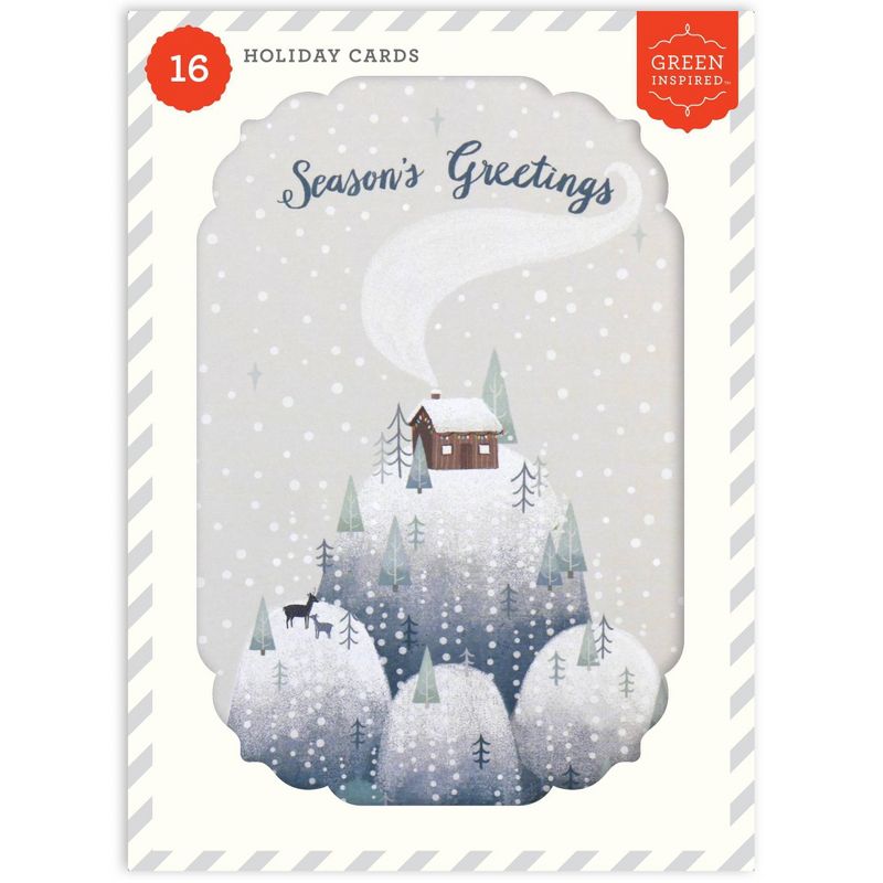 Green Inspired Seasons Greetings Cabin Boxed Cards 16ct