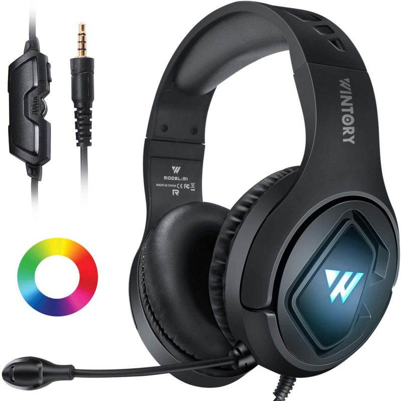 M1 Wired Gaming Headphones 40MM Drivers Stereo Surround Sound Noise Reduction Headset Luminous 3.5mm Adjustable Head-Mounted Gaming Earphone with Mic-Black