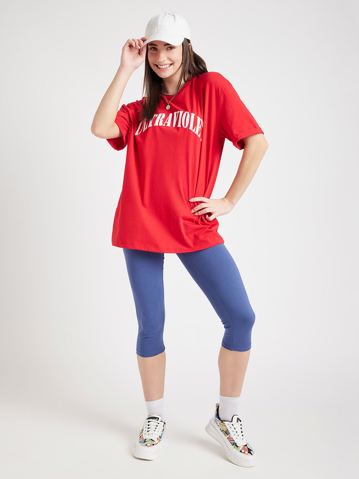 EDRIO Blue Lycra Skinny Fit Mid Rise Capris