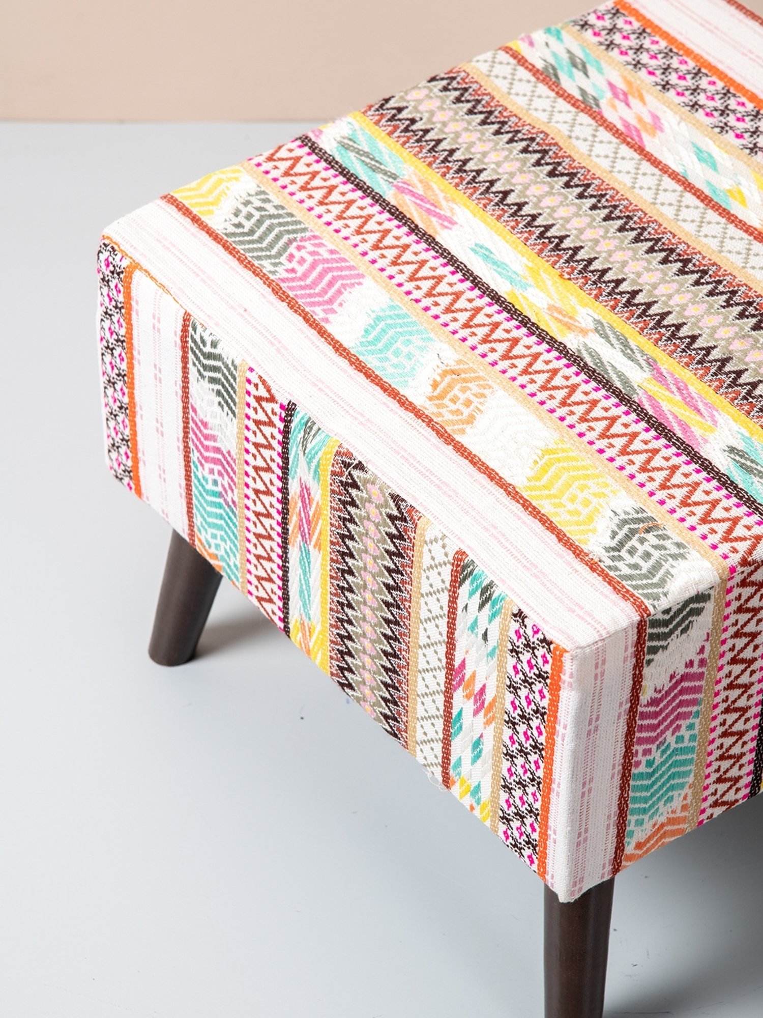 Nestroots Printed Multicolor Cotton Canvas 4 Leg Chowki - Set of 2