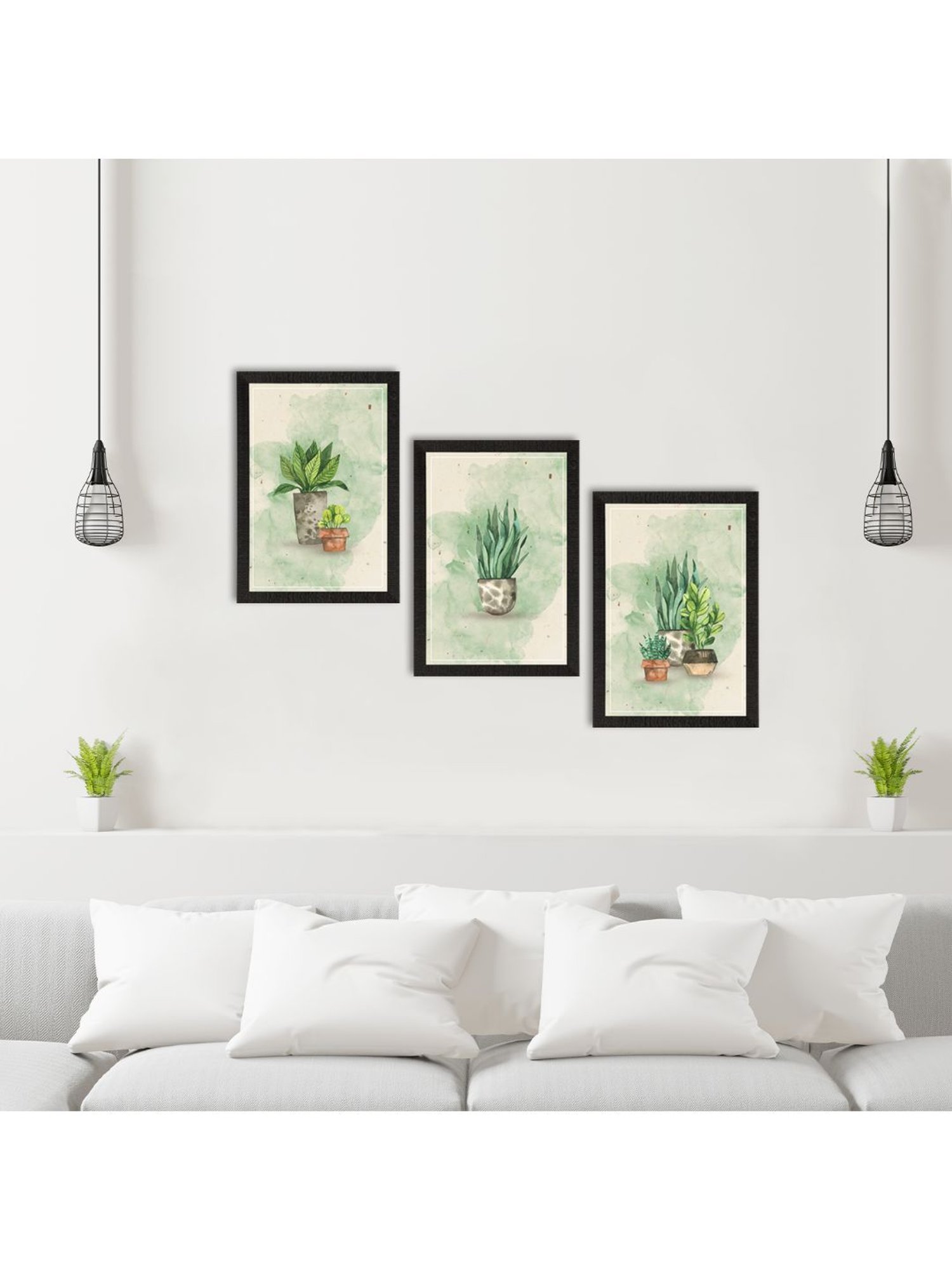 eCraftIndia Watercolour Flower Pot Set of 3 Satin Matt Texture UV Art Painting