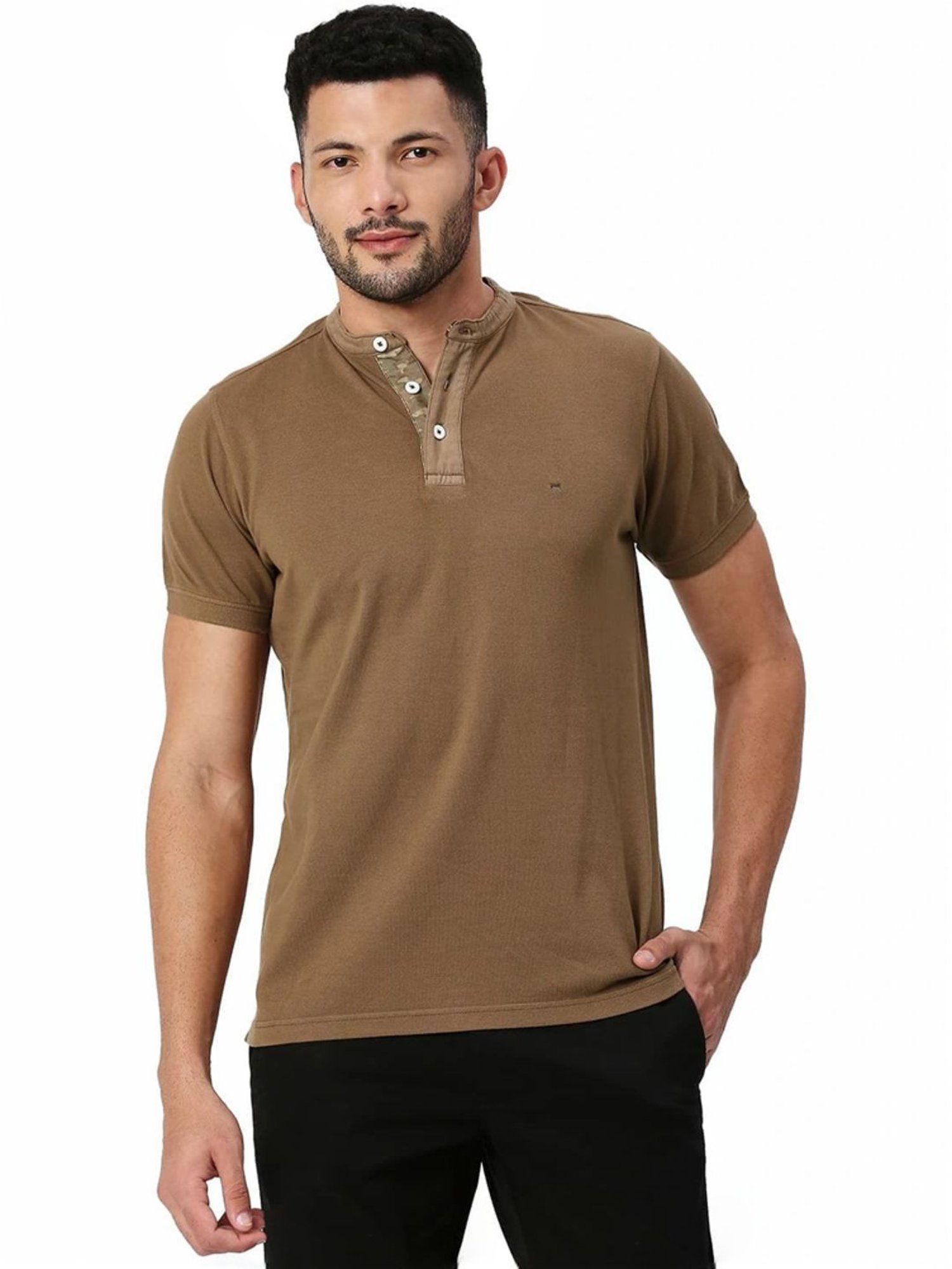 Basics Brown Muscle Fit Henley T-Shirt