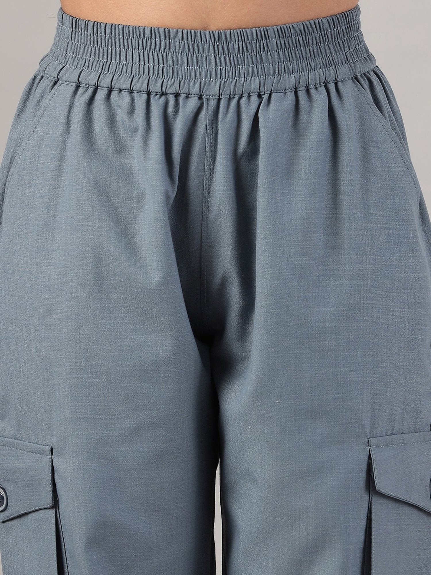 FITHUB Blue Regular Fit High Rise Cargo Pants