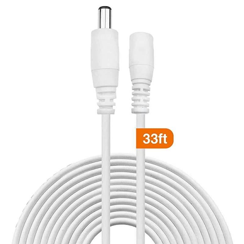 Power Extender Cord 33ft 10M 21mm x 55mm Compatible with 12V DC Adapter Cord for CCTV Security Camera IP Camera Standalone DVRDC Cable ExtenderWhite