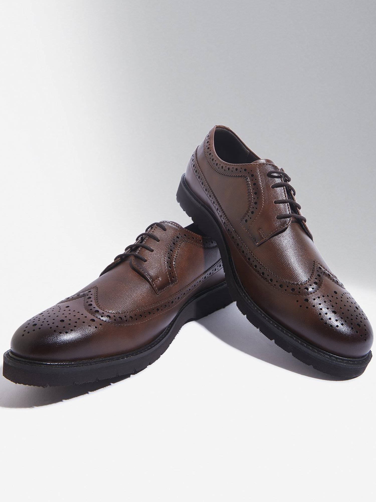 SOLEPLAY by Westside Dark Tan Perforated Lace-Up Shoes