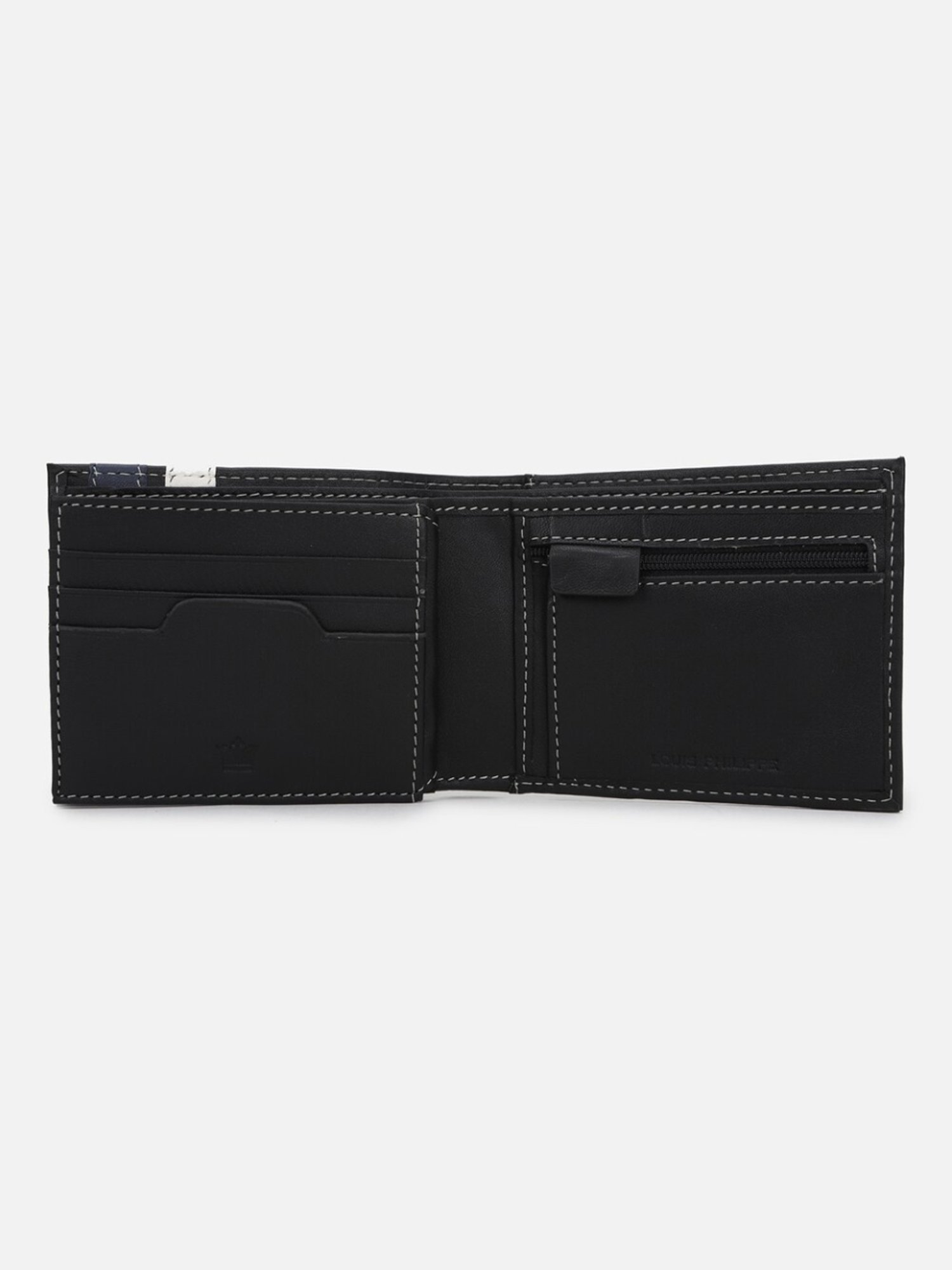 Louis Philippe Black & Blue Leather Paneled Bi-Fold Wallet