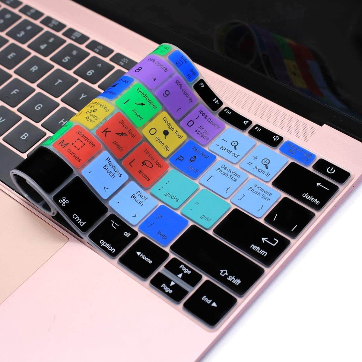 HRH Adobe Photoshop PS Hotkey Silicone Keyboard Cover Skin for MacBook New Pro 13" A1708 A1988 No Touch Bar 2018 2017 2016 Release and MacBook 12" A1534 (2015)&A1931(2018) USA Layout Protective Skin