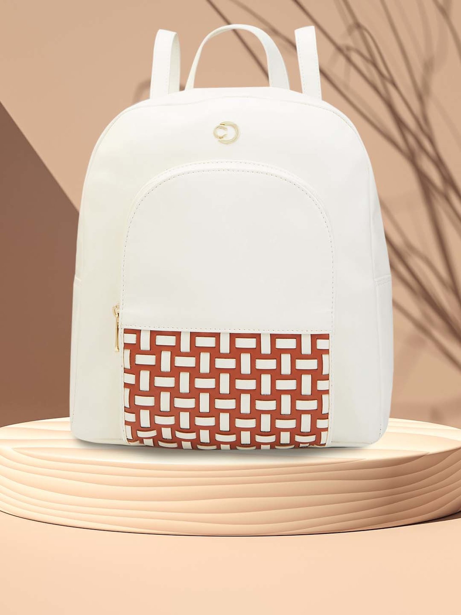 Caprese ZETA White Faux Leather Large Backpack