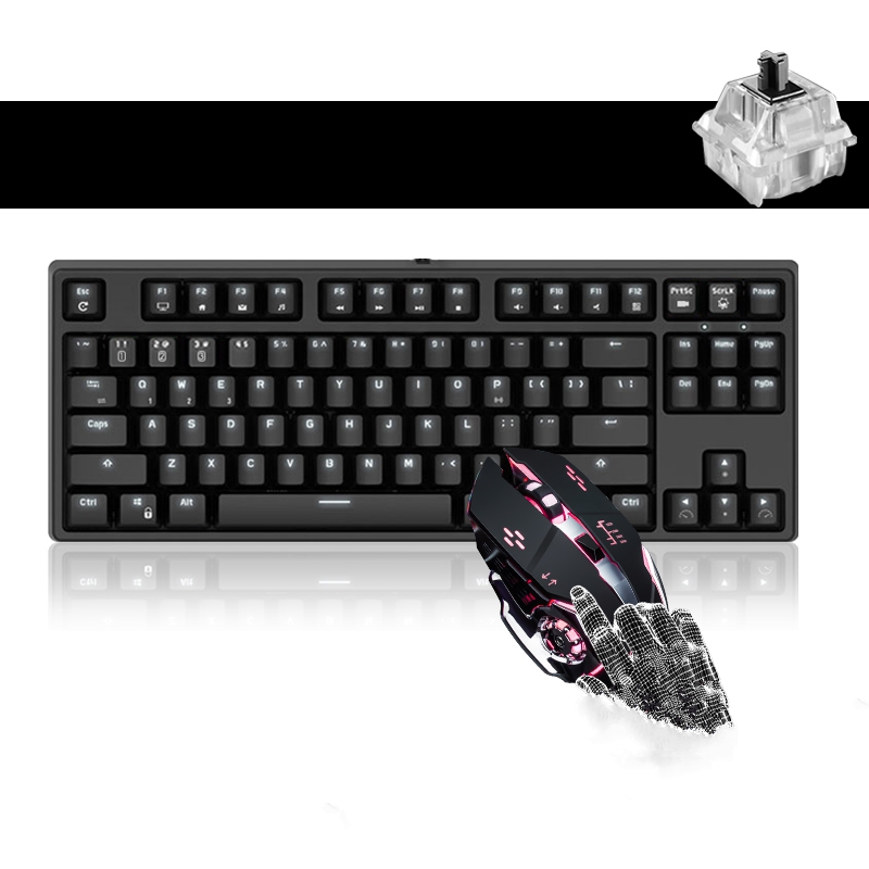 Royal Kludge RK987  N-key Rollover Ergonomic Design,Cool Exterior USB Wired PBT Keycaps White Backlit Keyboard for Gaming and Office - Black( RK Black Switch)
