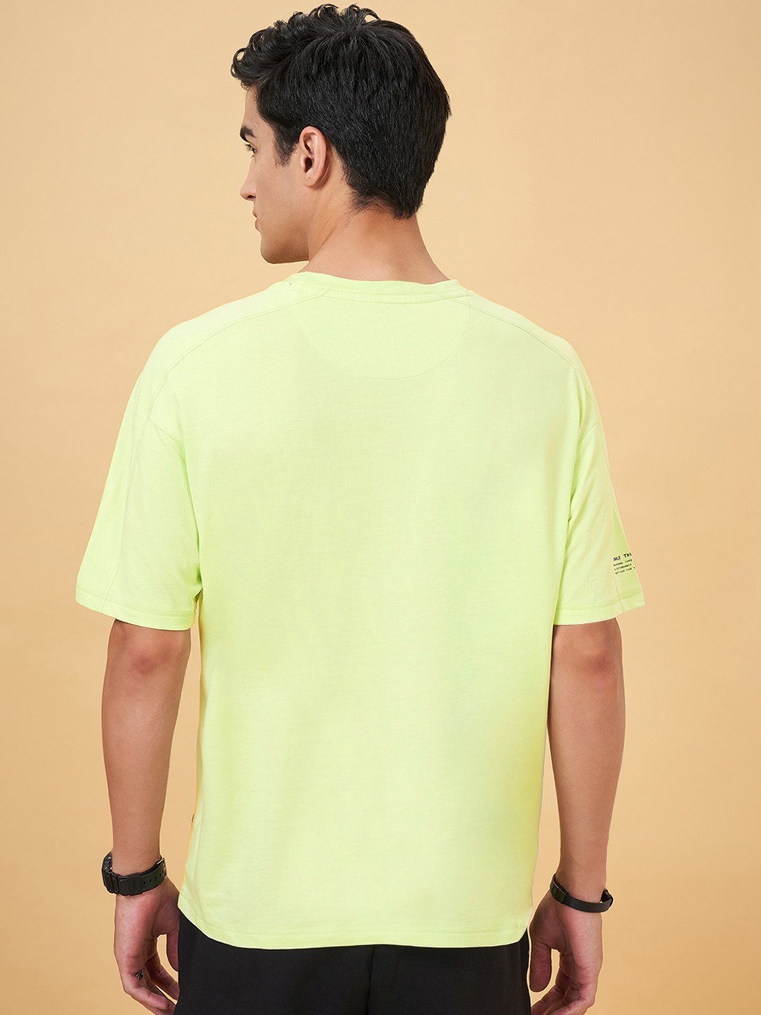 Street 808 By Pantaloons Lime Cream Cotton Loose Fit Printed T-Shirt