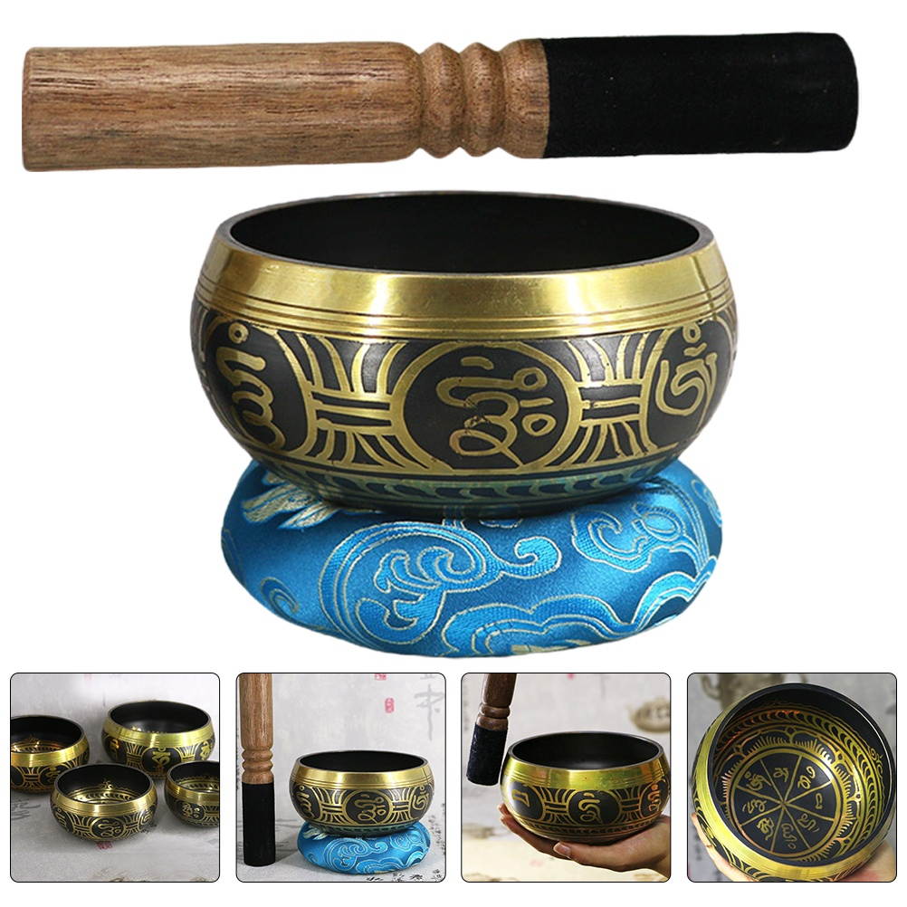 3pcs Singing Bowl Set with Wooden Mallet and Cushion Unique Tibetan Bowls