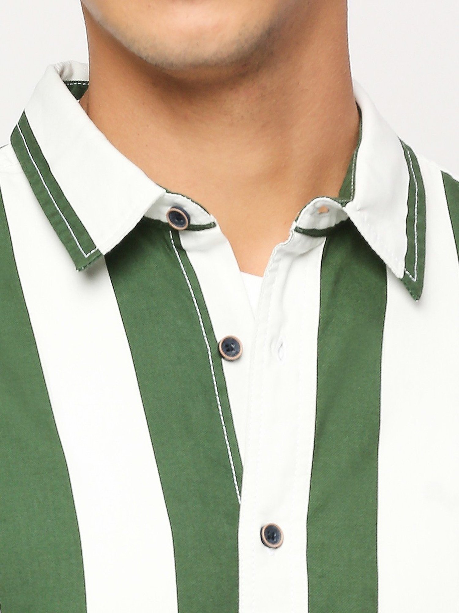 Pepe Jeans Dark Green Cotton Regular Fit Striped Shirt