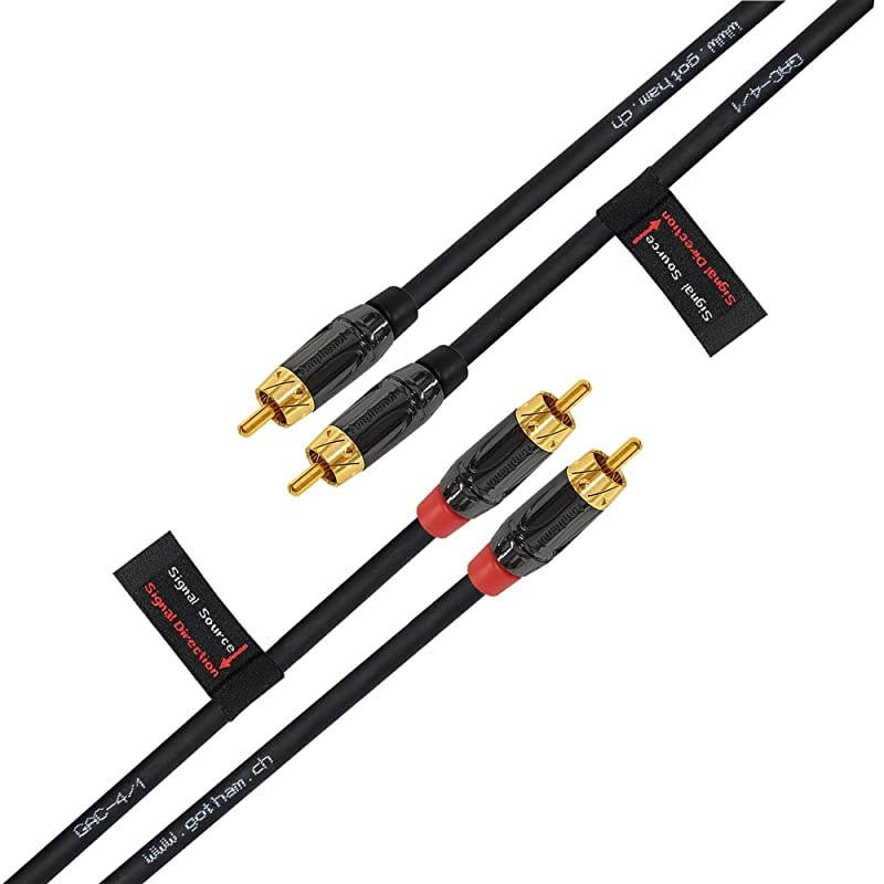 Foot RCA Cable Pair Gotham GAC41 Black StarQuad Audio Interconnect Cable with Amphenol ACPL Black Chrome Body Gold Plated RCA Connectors Directional