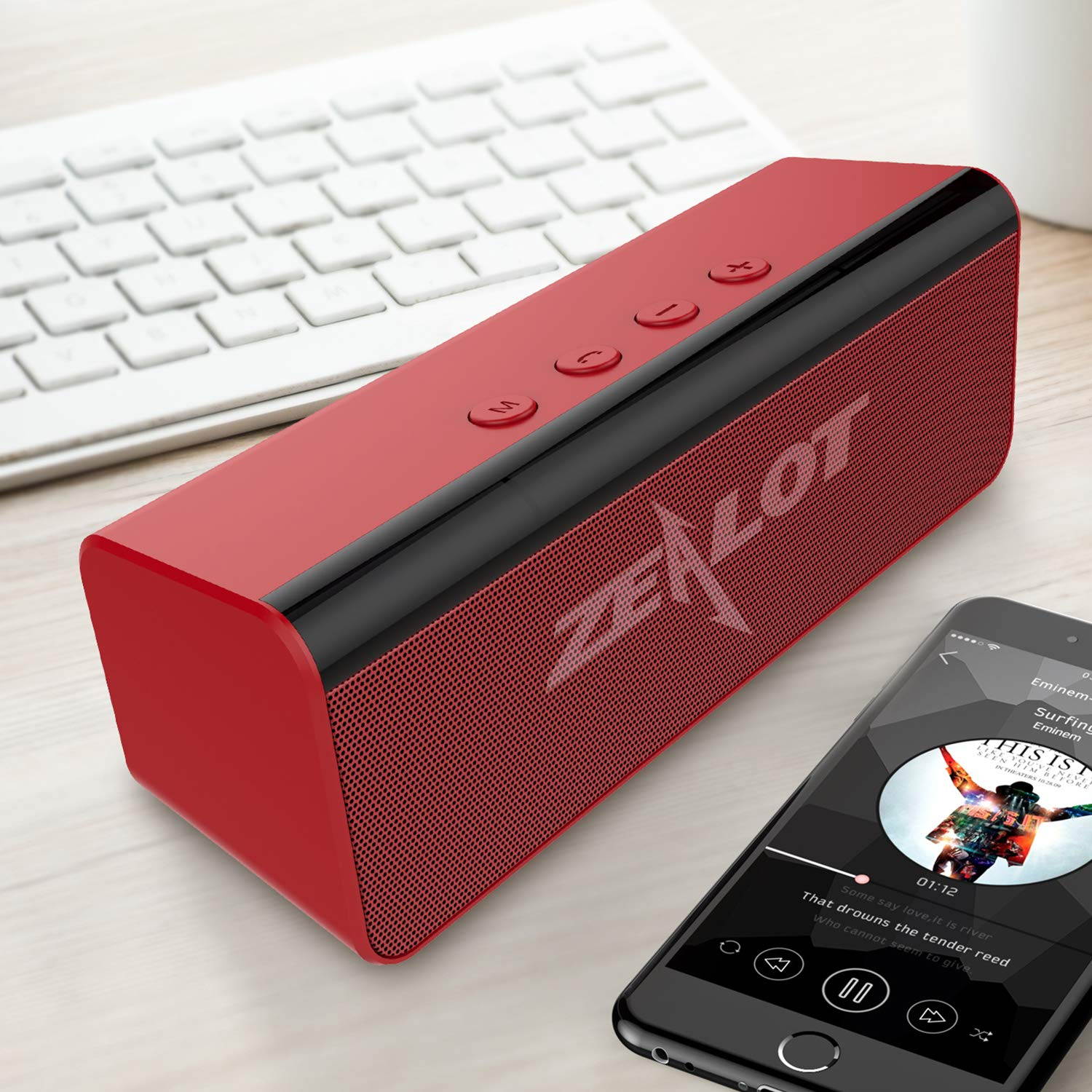 ZEALOT S31 Portable Bluetooth Speakers, Wireless Bluetooth Speaker with Loud Stereo Sound,Exceptional Bass Indoor/Outdoor 33 ft Bluetooth Range Built-in Mic,Perfect for Home, iPhone,Samsung(Red)