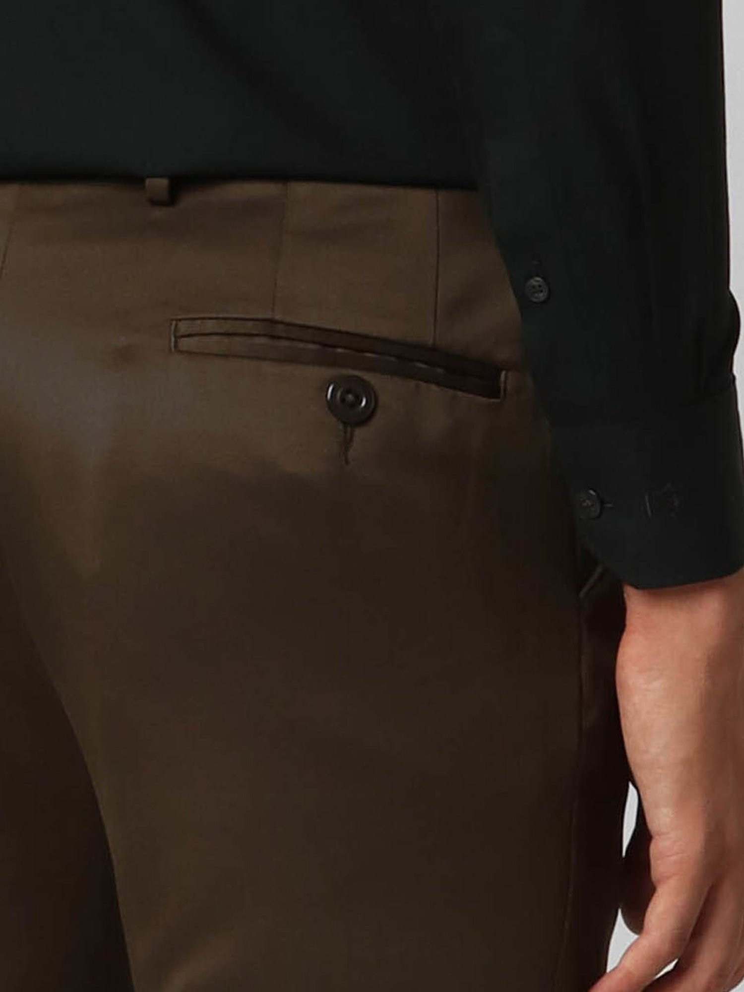 V Dot Steel Brown Skinny Fit Trousers