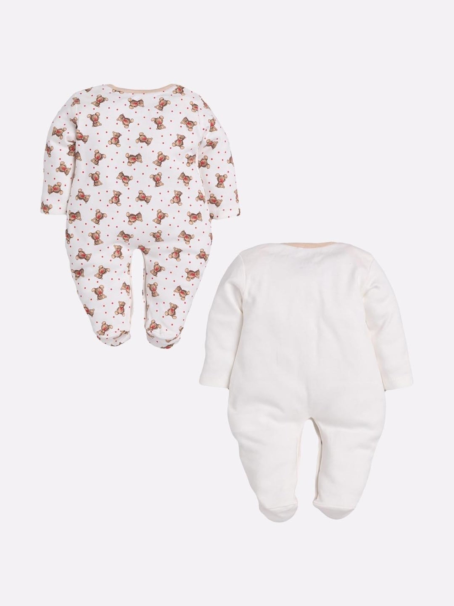 Baby Go Kids Beige & White Printed Rompers (Pack Of 2)