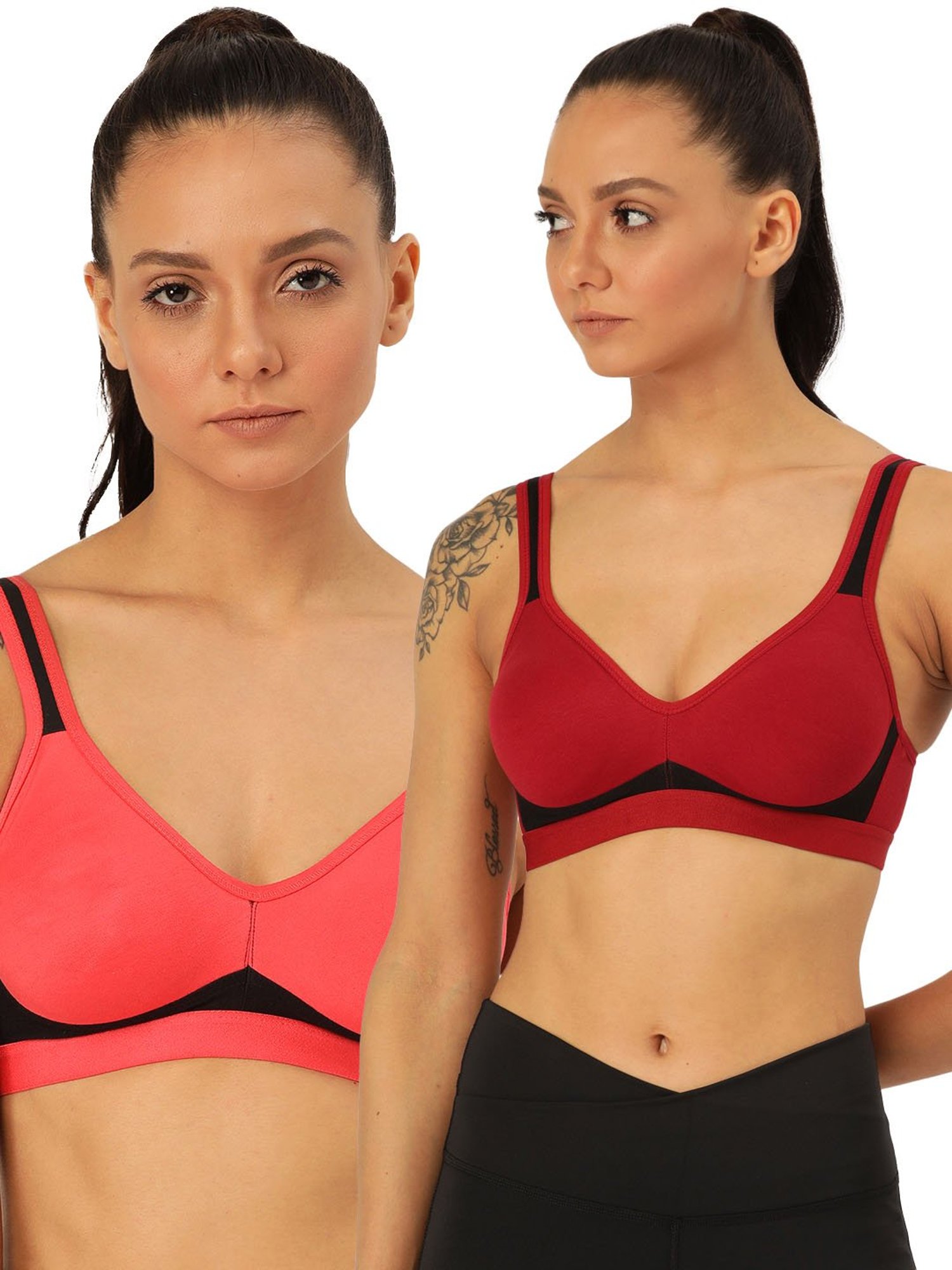 Lady Lyka Multicolor Non Wired Non Padded Sports Bra (Pack of 2)