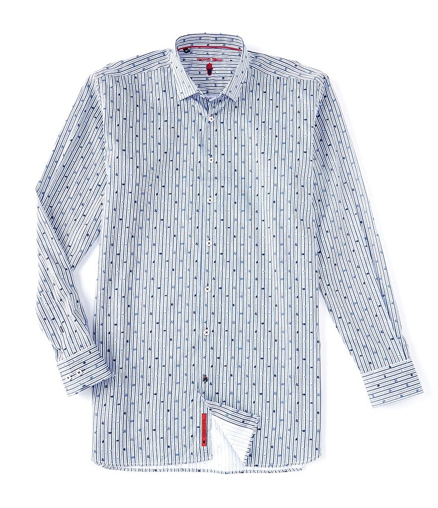 Visconti Big & Tall Stripe Geo Print Long-Sleeve Woven Shirt