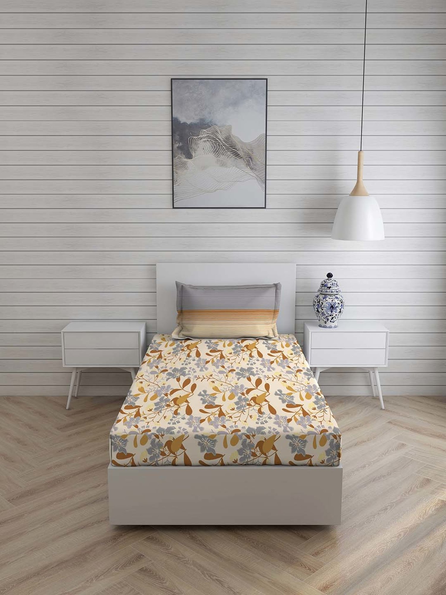 Layers Turin Yellow Cotton 104 TC Single Flat Bed Sheet With 1 Pillow Cover