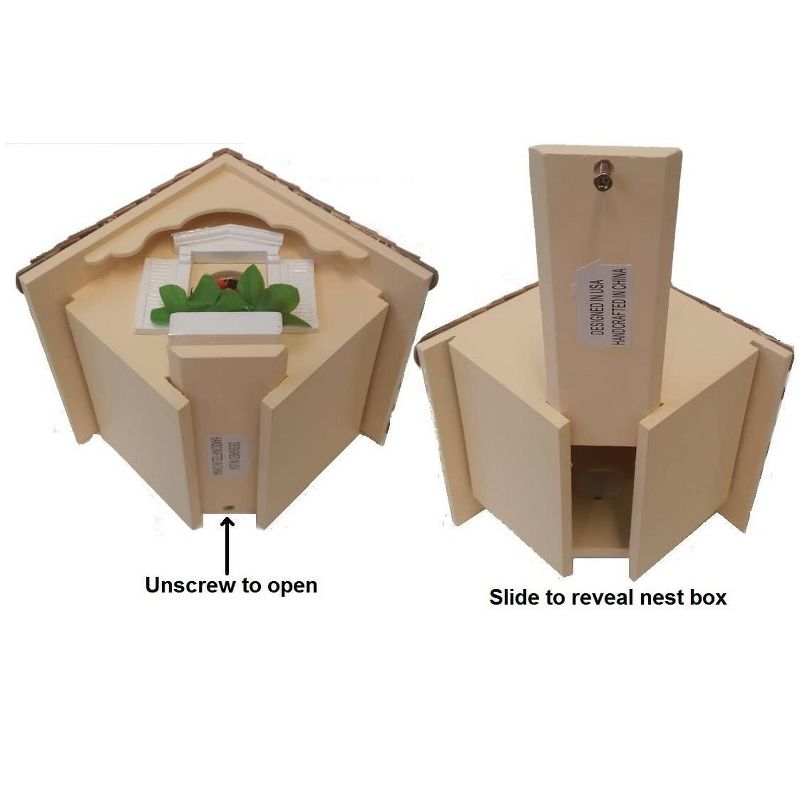 Home Bazaar HB-2044WS Hand Craft Garden Little Wren Hanging Bird House with Real Wood Tiled Roof for Small Nesting Birds, White