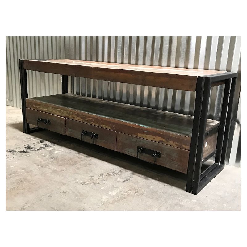 Industrial Old Reclaimed Wood and Iron 3 - Drawer 70" TV Console - Timbergirl