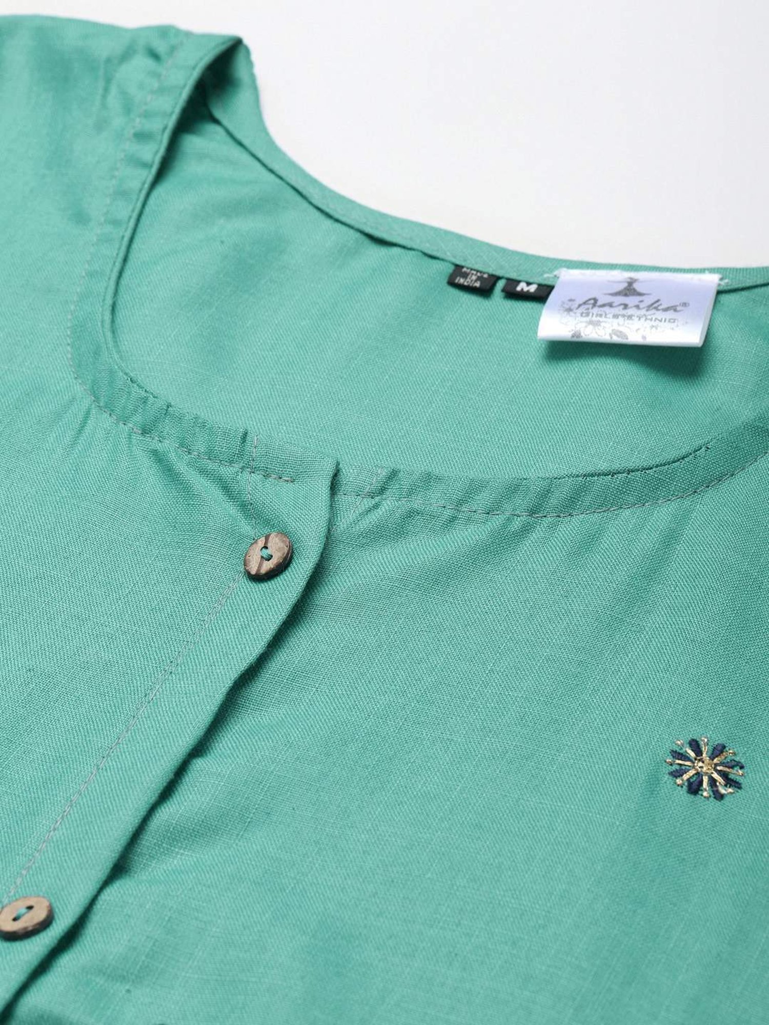 Aarika Blue Cotton Embroidered Straight Kurta