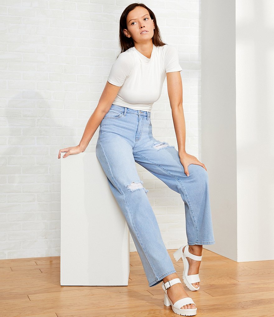 YMI Jeanswear High Rise Cropped Frayed Wide Leg Jeans