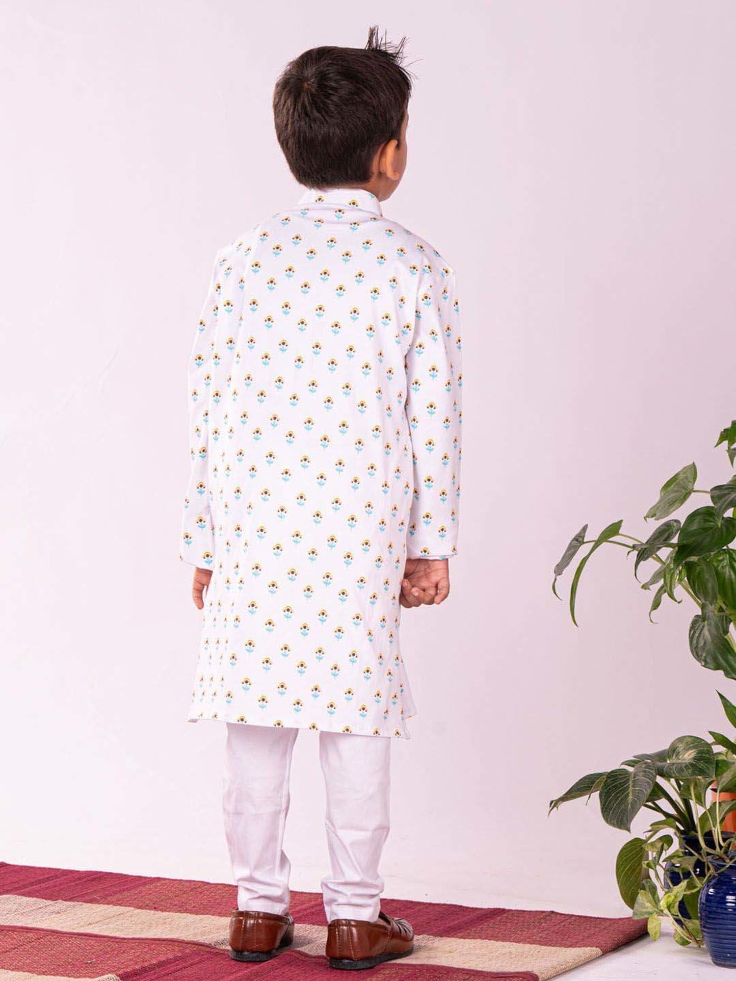 VASTRAMAY Boys White Cotton Printed Full Sleeves Kurta Sets