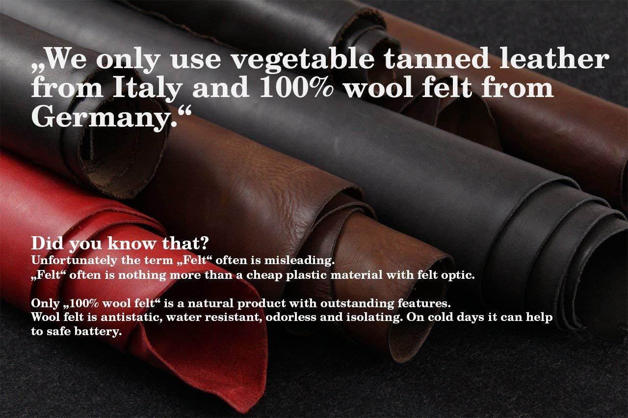 Pack & Smooch Hampshire Pro 12.9 + Keyboard | 100% German Merino Wool Felt and Italian Vegetable Tanned Leather - Dark Grey/Dark Brown