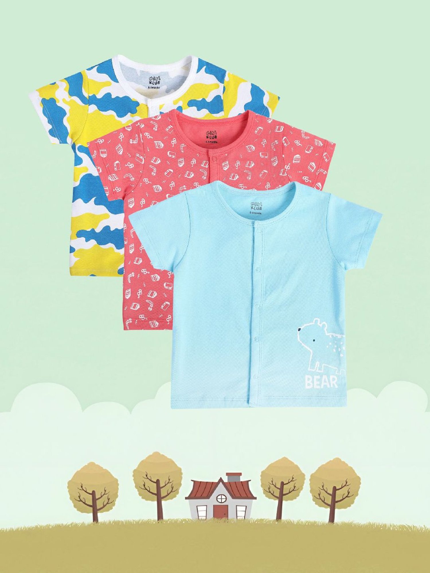 MINIKLUB Kids Multicolor Printed Shirt (Pack Of 3)