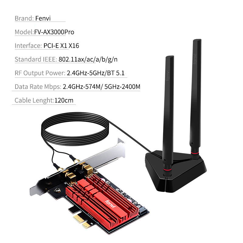 Fenvi PCI-e WiFi 6 Network Card AX3000Mbps Bluetooth 5.1 Wlan Adapter - Wireless PCI Express Wi-Fi Adapters 802.11AX AX200 2.4GHz/5GHz Dual Band Antenna Network Card for Windows 10