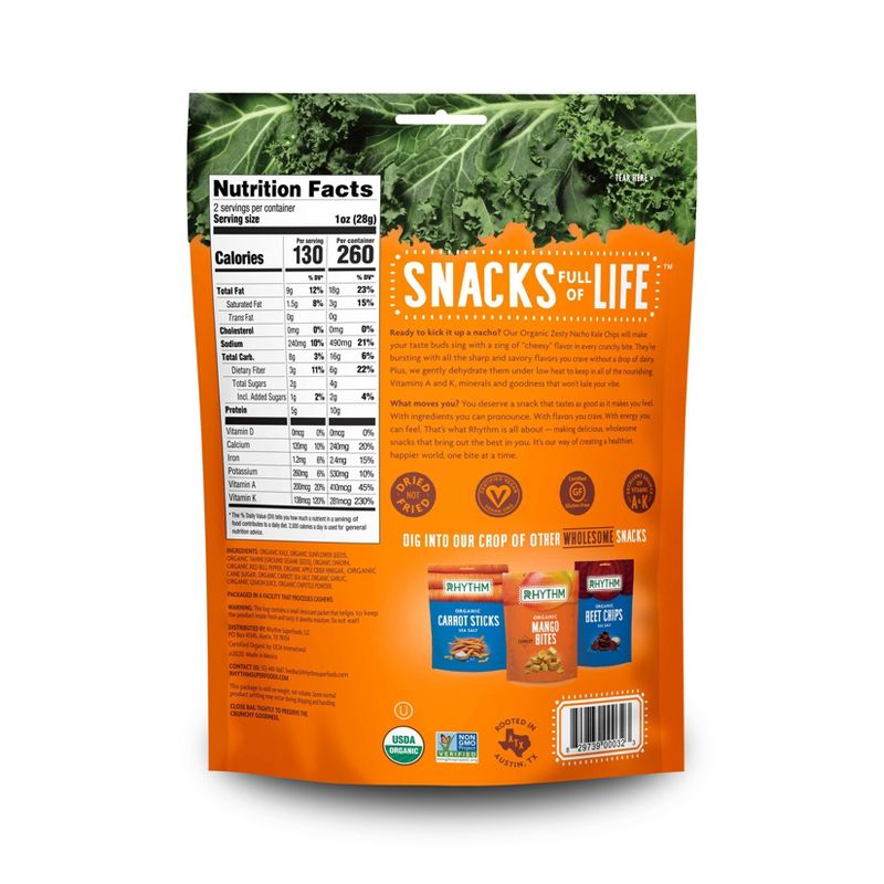 Rhythm Organic Vegan Superfoods Zesty Nacho Kale Chips - 2oz